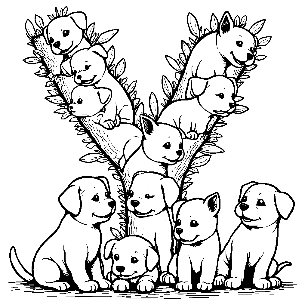 The letter Y formed by playful puppies and kittens