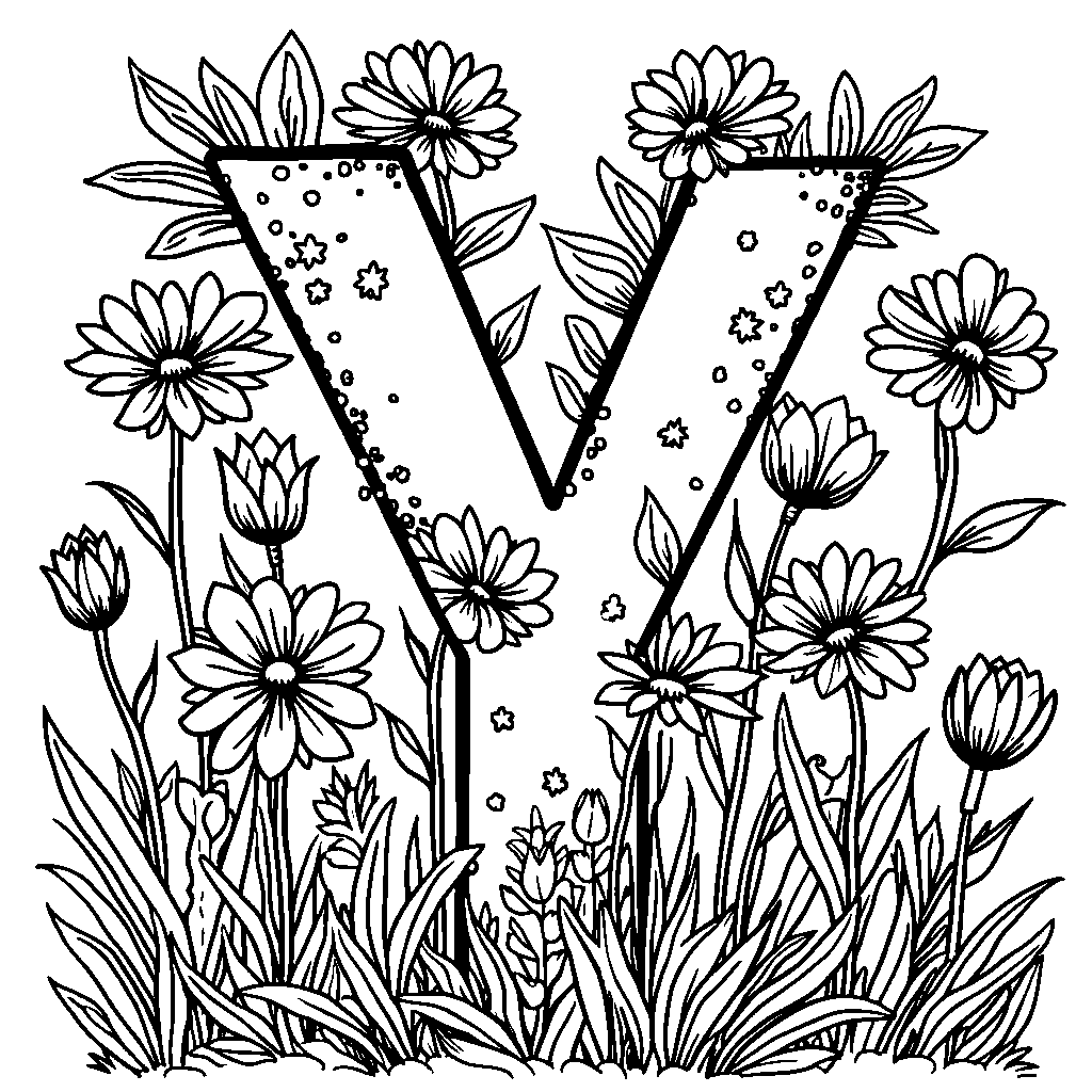 The letter Y surrounded by a colorful garden of flowers