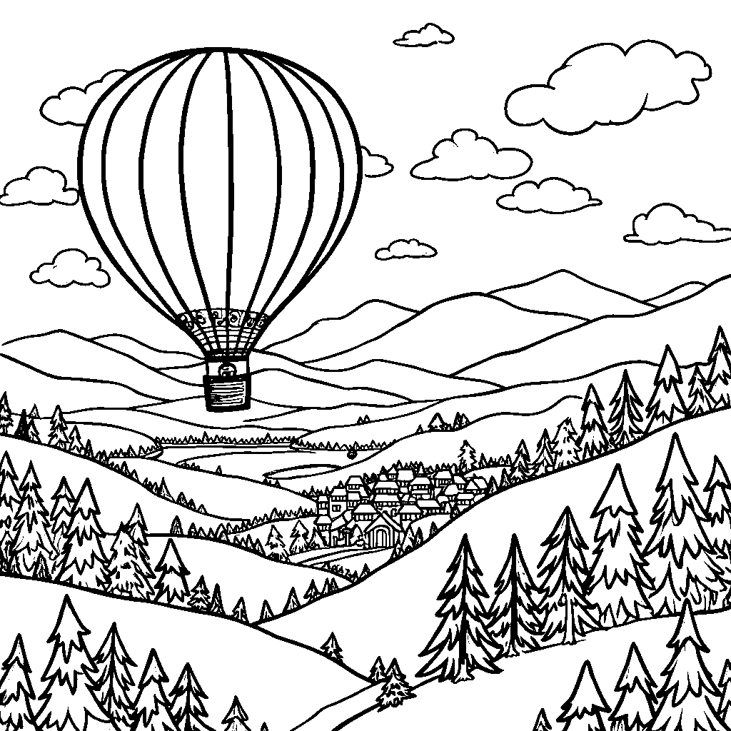 A Y-shaped hot air balloon floating over a landscape