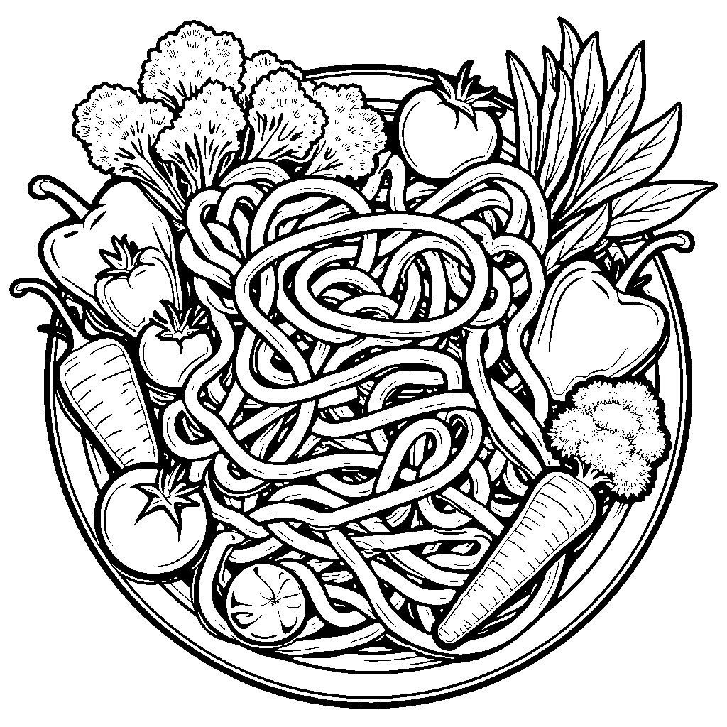 Y-shaped pasta surrounded by vegetables