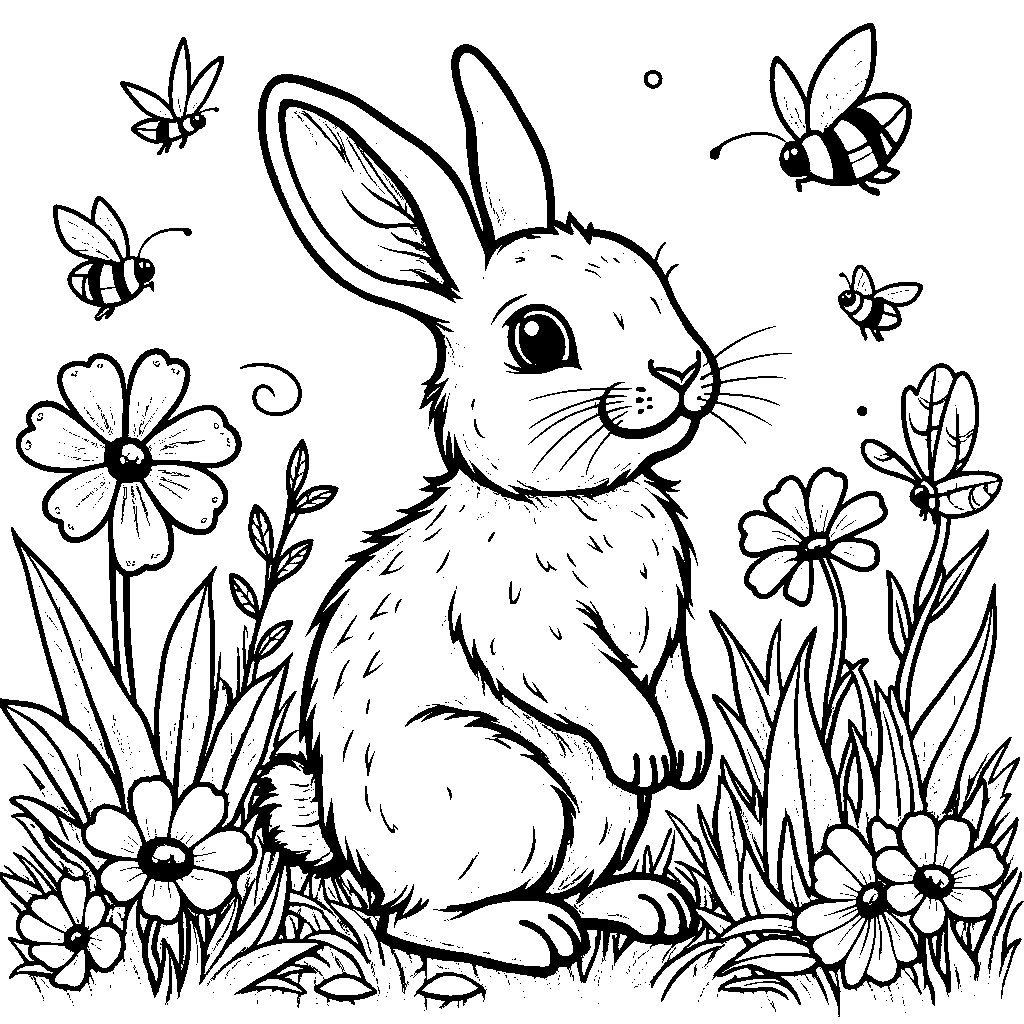 A zero-patterned rabbit hopping through a garden