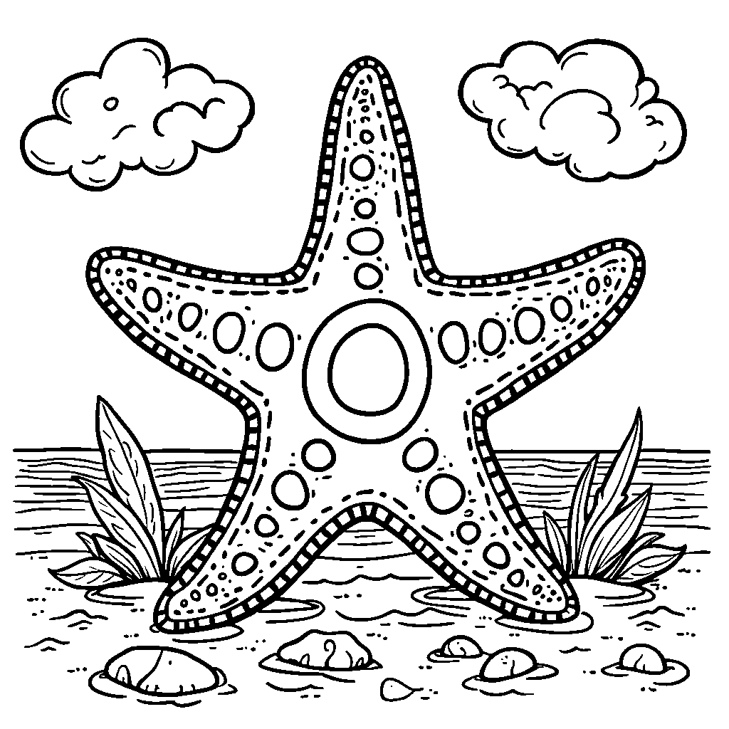 A zero-patterned starfish shining bright on the beach