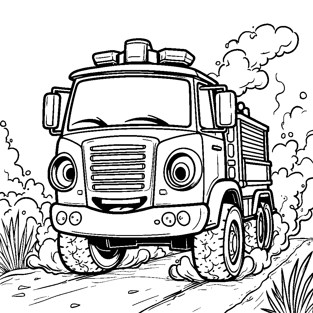 A zero-shaped fire truck racing to the scene