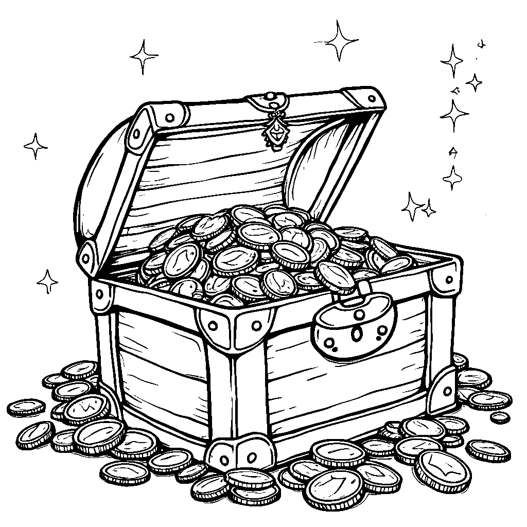 A zero-shaped treasure chest overflowing with gold