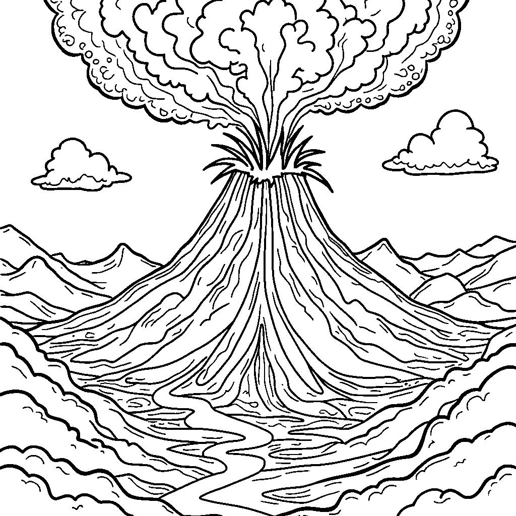 A zero-shaped volcano erupting with colorful lava