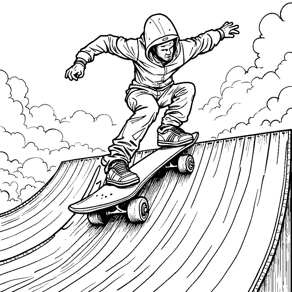 A zero-themed skateboard racing down a ramp