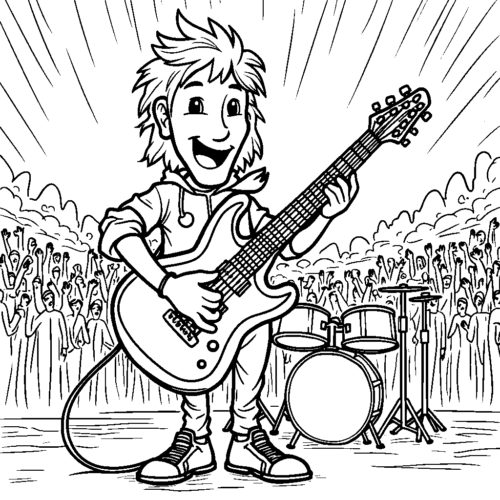 Zero playing a guitar in a rock band