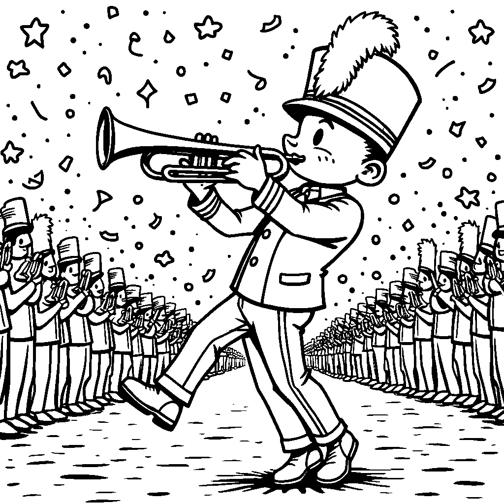 Zero playing a trumpet in a marching band