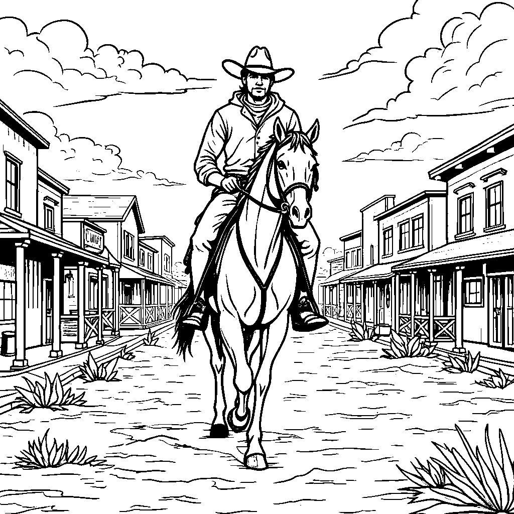 Zero riding a horse through a wild west town