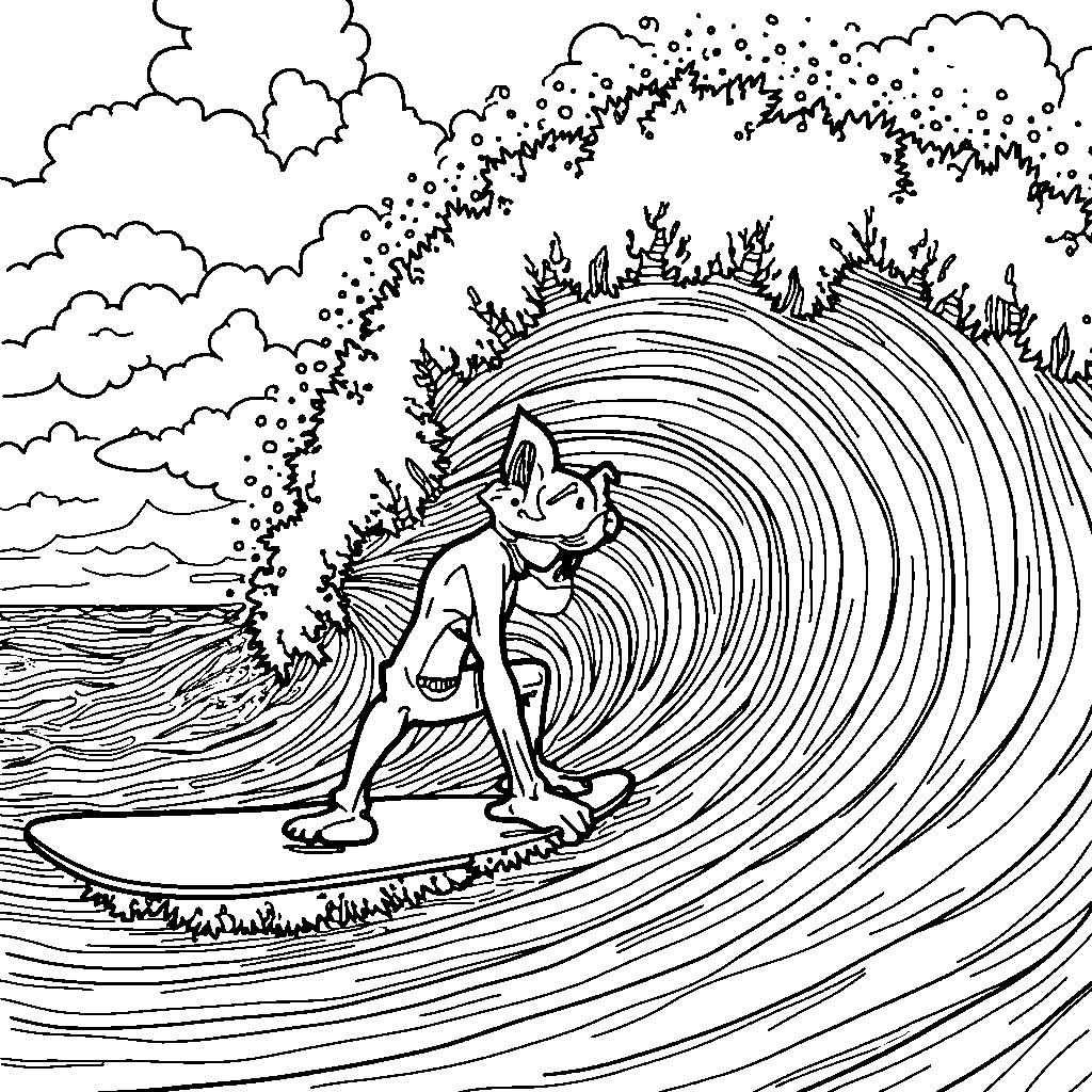 Zero riding a surfboard on a big wave